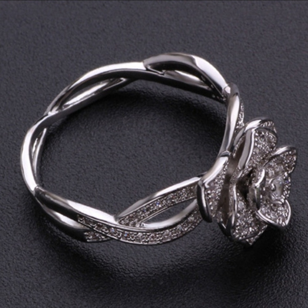 Diamond Crystal Flower Eternity Engagement Ring - Picture 5 of 8